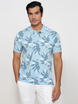 Parx - Light Blue Pure Cotton Printed Polo T-Shirt
