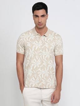 Parx - Brown Pure Cotton Printed Polo T-Shirt