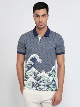Parx - Black Cotton Blend Printed Polo T-Shirt