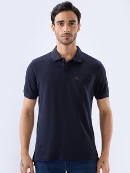 Parx - Blue Pure Cotton Solid Polo T-Shirt
