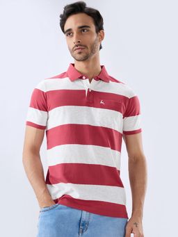 Parx - Red Pure Cotton Stripes Polo T-Shirt