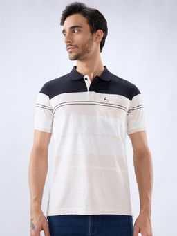 Parx - Beige Pure Cotton Stripes Polo T-Shirt