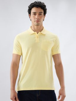 Parx - Yellow Cotton Blend Solid Polo T-Shirt
