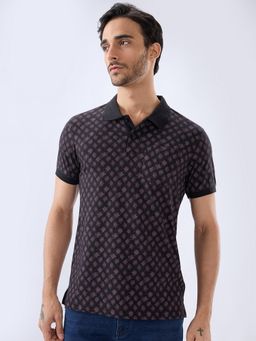 Parx - Men Black Cotton Blend Printed Polo T-Shirt