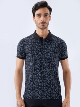Parx - Men's Black Cotton Blend Printed Polo T-Shirt