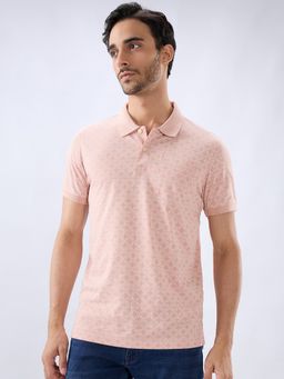 Parx - Orange Cotton Blend Printed Polo T-Shirt