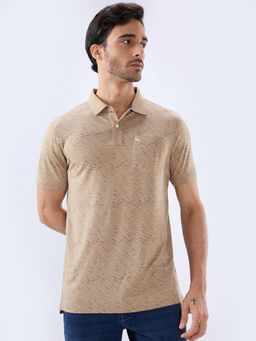 Parx - Beige Nylon Printed Polo T-Shirt