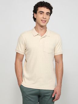 Parx - Brown Pure Cotton Textured Polo T-Shirt