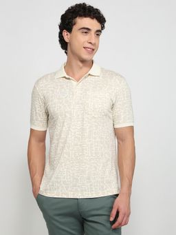 Parx - Off White Rayon Blend Printed Polo T-Shirt