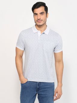 Parx - Grey Cotton Blend Printed Polo T-Shirt
