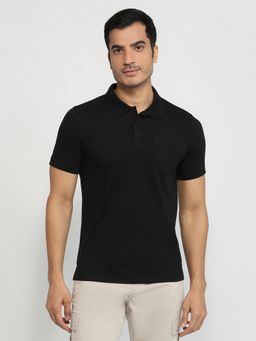Parx - Black Cotton Blend Solid Polo T-Shirt