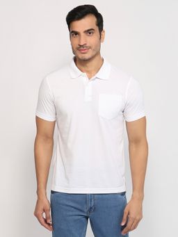 Parx - White Cotton Blend Solid Polo T-Shirt