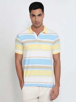 Parx - Multi-Color Cotton Blend Stripes Polo T-Shirt