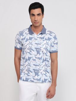 Parx - Dark Blue Pure Cotton Printed Polo T-Shirt