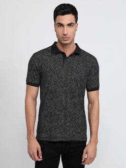 Parx - Black Rayon Blend Printed Polo T-Shirt