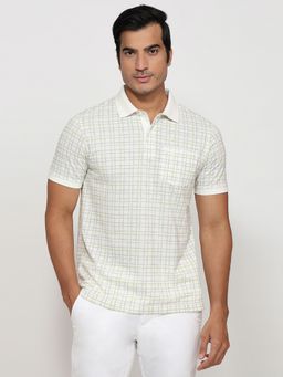 Parx - Off White Cotton Blend Checks Polo T-Shirt