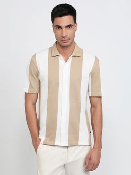 Parx - Brown Cotton Blend Stripes Polo T-Shirt