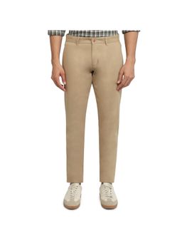 Parx - Men's Tapered Fit Solid Medium Beige Trouser