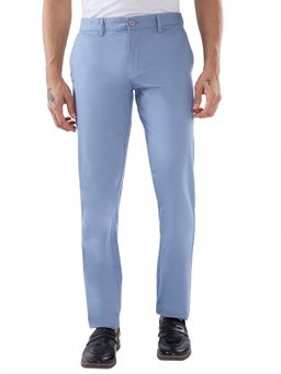 Parx - Men's Tapered Fit Solid/Plain Medium Blue Trouser