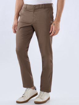 Parx - Men's Tapered Fit Printed Dark Khaki Trouser