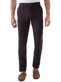 Parx - Men's Tapered Fit Solid Dark Brown Trouser