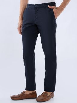 Parx - Men's Tapered Fit Solid/Plain Dark Blue Trouser