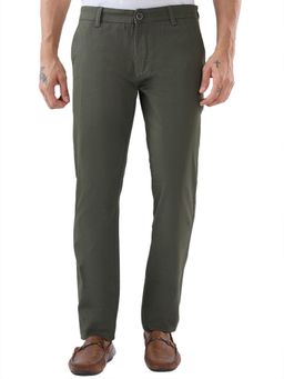 Parx - Men's Super Slim Fit Printed Dark Green Trouser