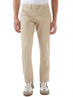Parx - Men's Tapered Fit Solid Medium Khaki Trouser