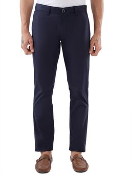 Parx - Men's Tapered Fit Solid Dark Blue Trouser