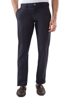 Parx - Men's Tapered Fit Solid/Plain Dark Grey Trouser