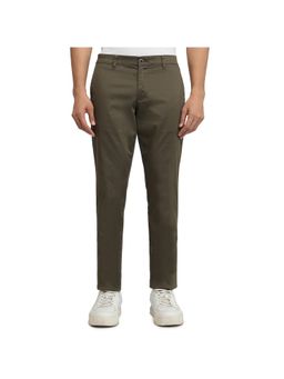 Parx - Men's Tapered Fit Printed Dark Green Trouser