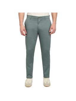 Parx - Men's Tapered Fit Woven Design Dark Green Trouser