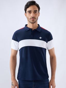 Parx - Blue Polyester Colorblock Polo T-Shirt