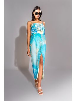 Shruti S - Blue Marble Flower Maxi Dress