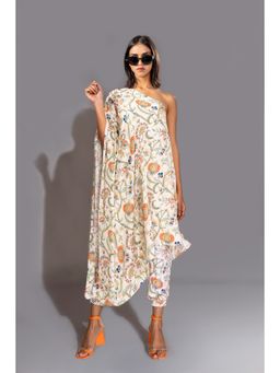Shruti S - White Printed One Shoulder Co-Ord (Set of 2)