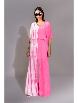 Shruti S - Pink Tie-Dye Half-Half Maxi Straight Dress