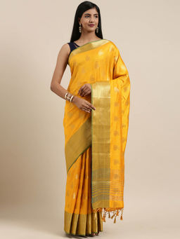 Mimosa - Women Kanjivaram Style Silk Saree With Unstitched Blouse