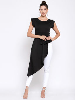 IKI CHIC - Black O Neck Irregular Hem Sleeveless Top