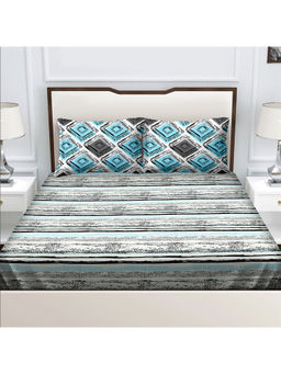 Bella Casa - Double Bedsheet with 2 Pillow Covers Cotton Geometric Design (Queen)
