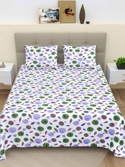 Bella Casa - Double Bedsheet Set 100% Cotton King Size with 2 Pillow Covers Printed Purple Colour
