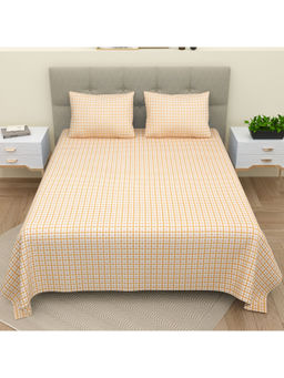 Bella Casa - Double Bedsheet Set 100 % Cotton King Size with 2 Pillow Covers Printed Cream Colour