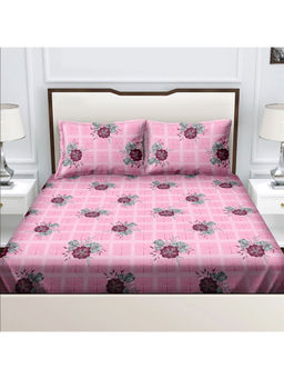 Bella Casa - Double Bedsheet with 2 Pillow Covers 100% Cotton Floral Design Pink Colour (Queen)