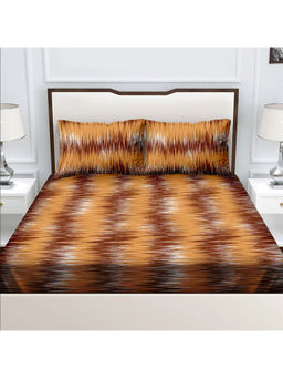 Bella Casa - Double Bedsheet with 2 Pillow Cover 100% Cotton Abstract Design Brown Color (Queen)