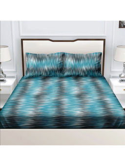 Bella Casa - Double Bedsheet with 2 Pillow Covers 100% Cotton Abstract Design Blue Color (Queen)