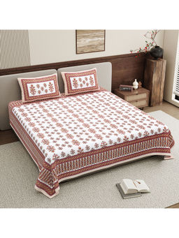 Bella Casa - Super King Size Double Bedsheet with 2 Pillow Covers Pure Cotton White & Brown Colour