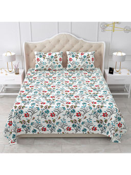 Bella Casa - Floral Cotton Double King Design Blue & Red Colour - Snow Petals Collection