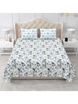 Bella Casa - Floral Cotton Double King Design Blue & Grey Color - Snow Petals Collection