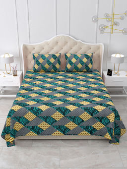 Bella Casa - Double Bedsheet Set Cotton King with 2 Pillow Cover Geometrical Design Multicolour