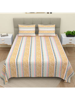 Bella Casa - Double Bedsheet Set Pure Cotton Super King Size with 2 Pillow Cover Printed Orange Color