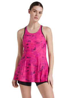 Speedo - Women's Endurance10 Printed Racerback Swimdress With Boyleg - Black & Wineberry